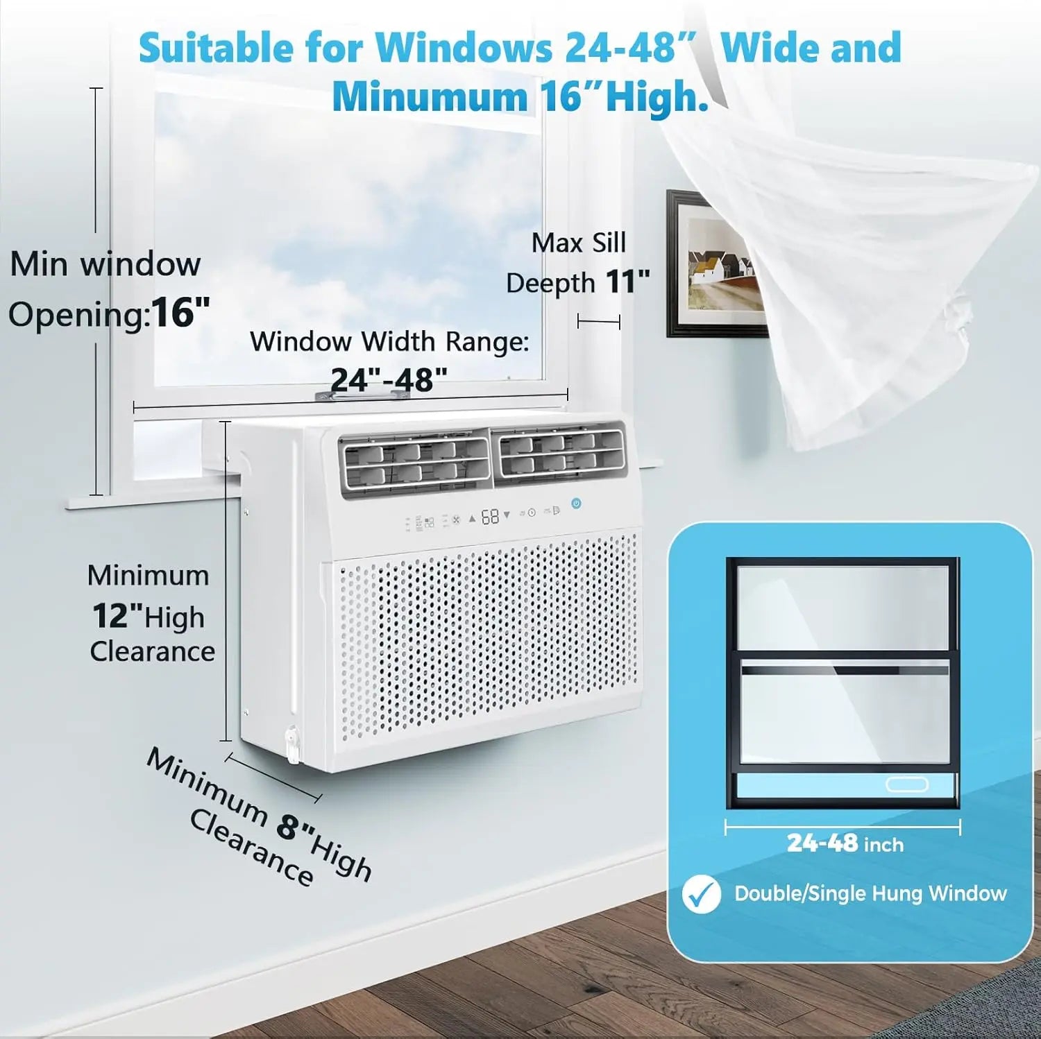 U Shaped Air Condtioner,10K/12K BTU Window AC Unit,  Cooling Room 550sq.ft