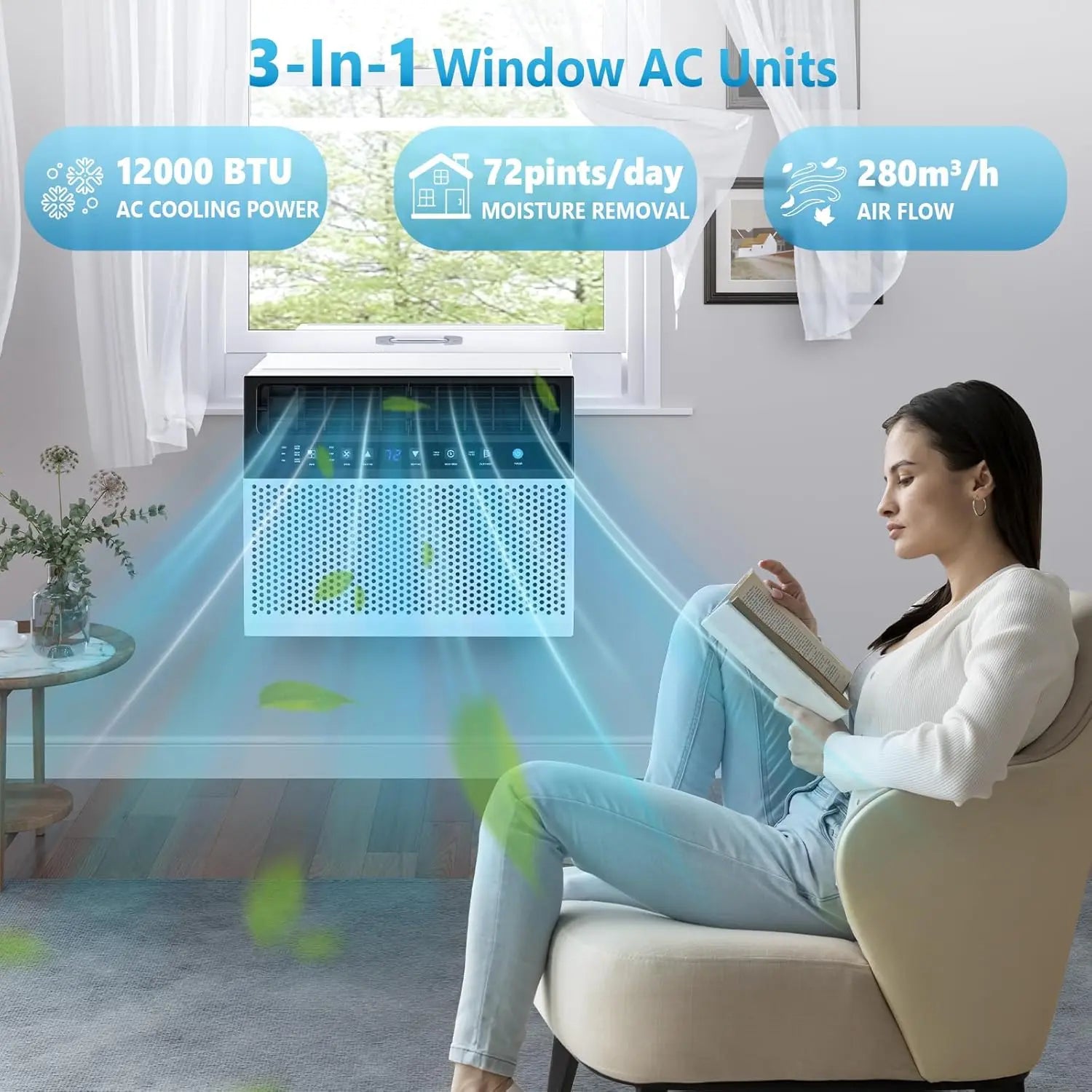 U Shaped Air Condtioner,10K/12K BTU Window AC Unit,  Cooling Room 550sq.ft